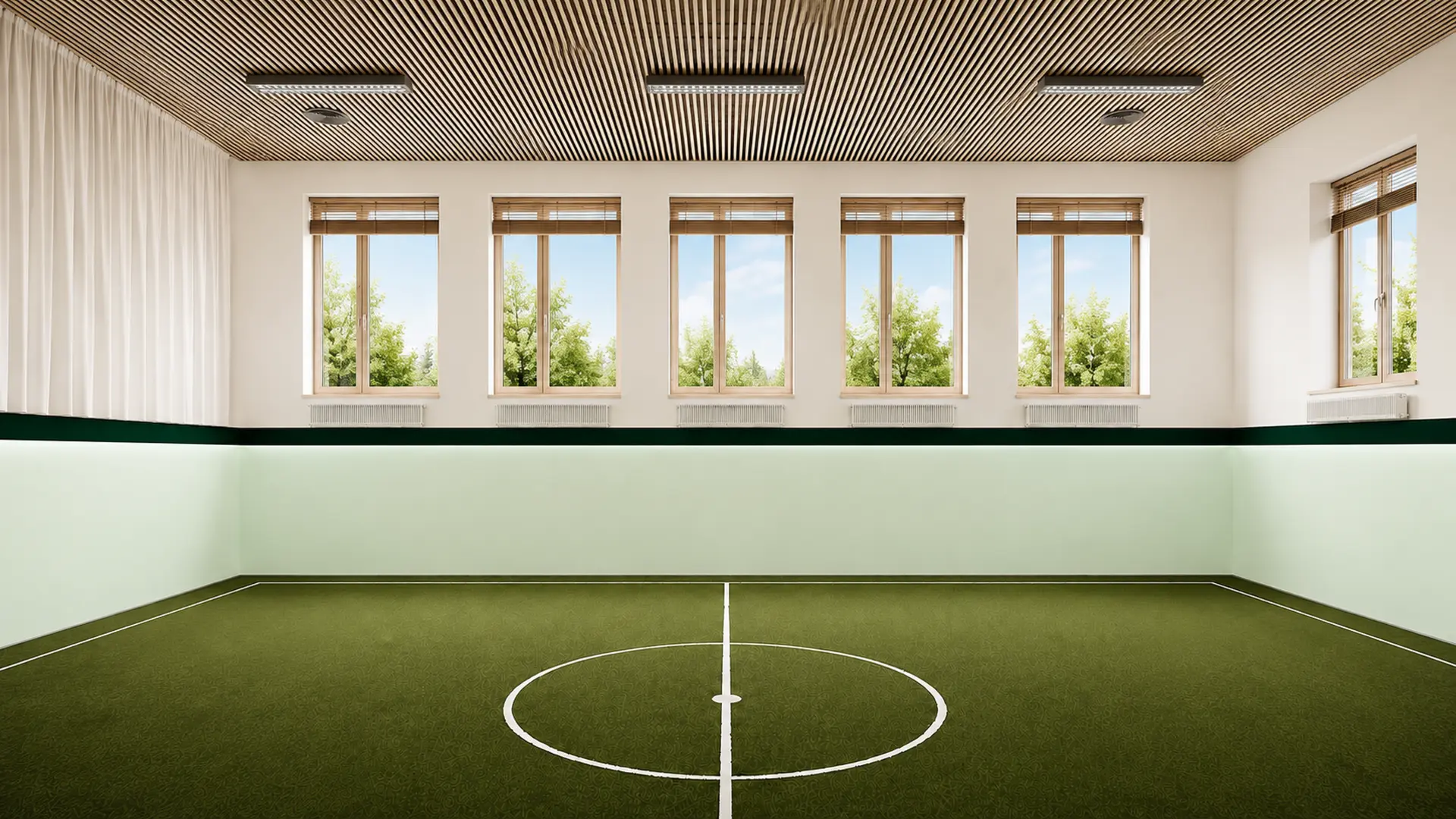 Skillerballs fotbollshall med konstgräsplan och mittcirkel
